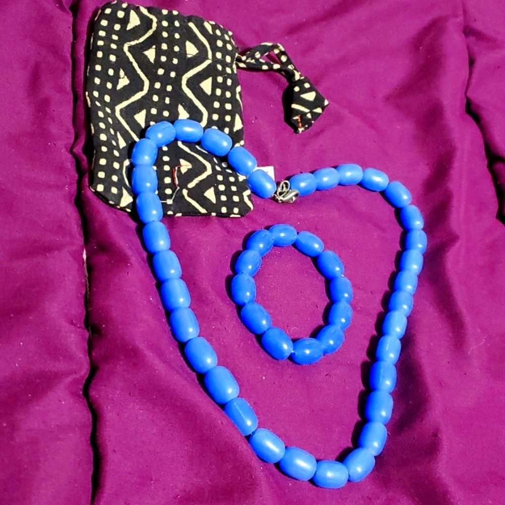 Light Blue Bead Necklace and Bracelet